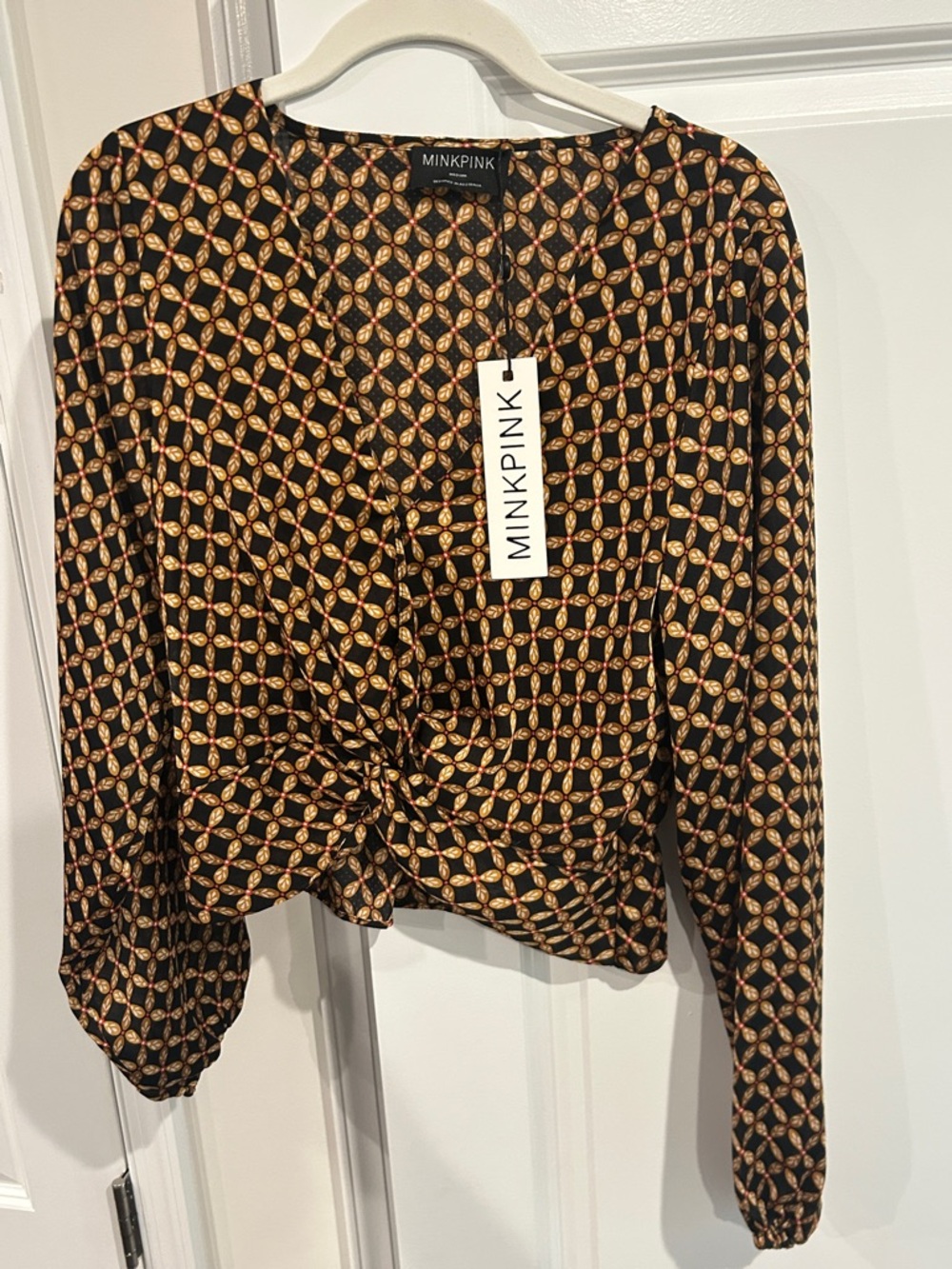 MINKPINK Twist-Front Long Sleeve Blouse